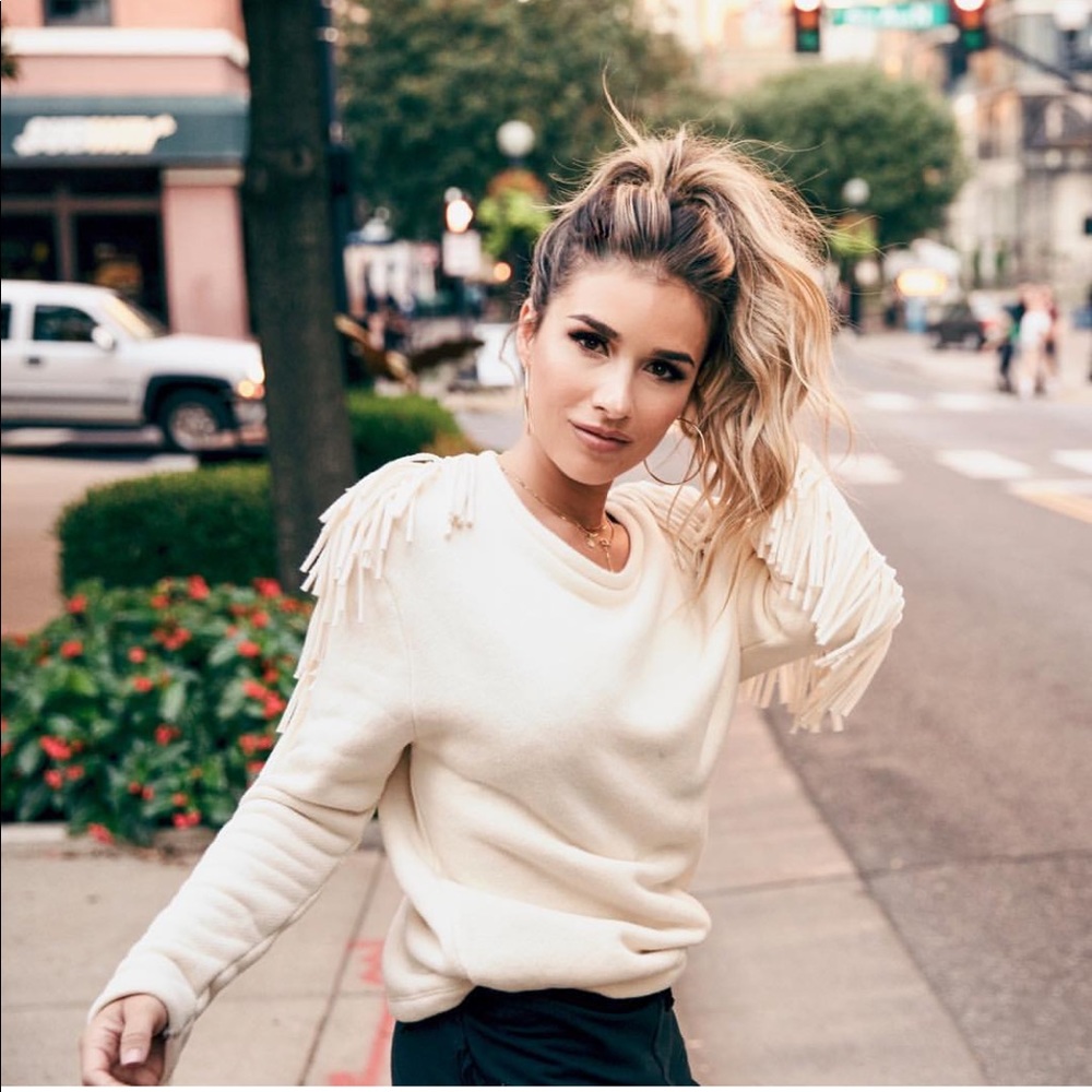 Kittenish Jessie James Decker Fringe Sweatshirt